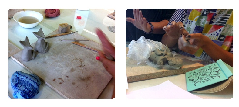 Alumnas trabajando en el taller realizado en Viña (Gijón)